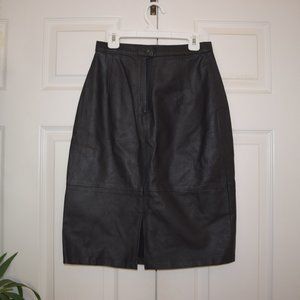 Vintage Genuine Leather Long Black Skirt 7/8
